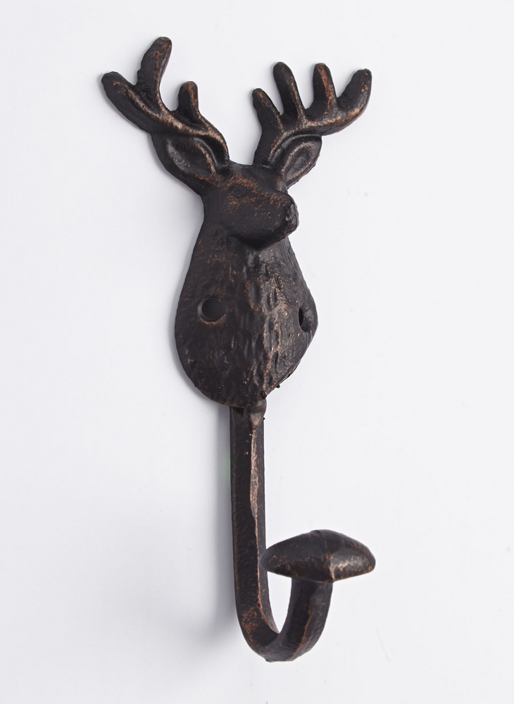 Small Row of 3 Antique Brass Stag Hooks